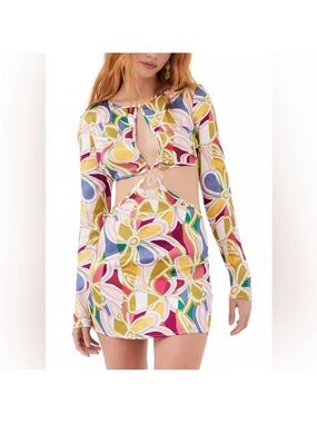 For Love And Lemons Multicolor Floral Thora Long Sleeve Mini Dress Sz L
